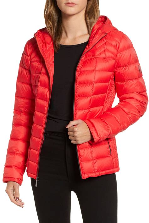 michael kors coat packable red rot|michael kors down filled coat.